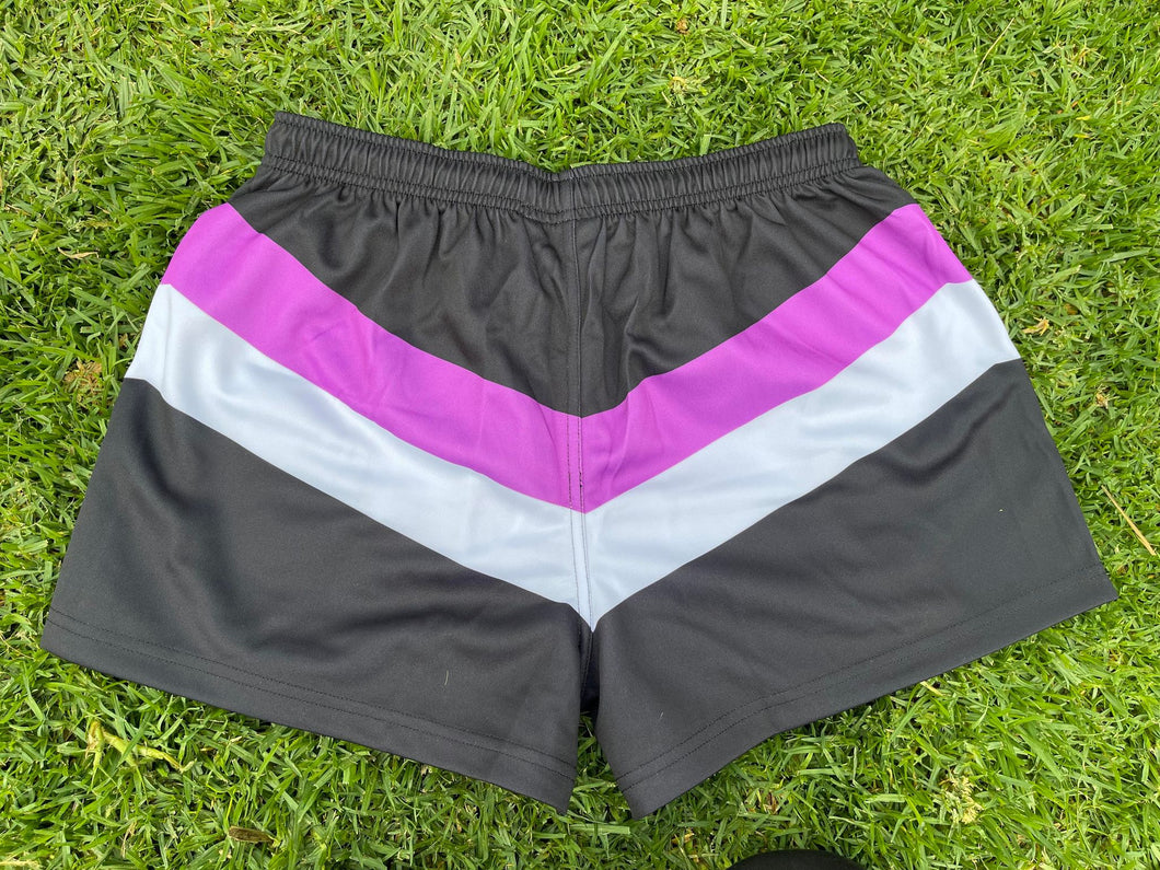 NTNT STRIPE FOOTY SHORTS - Black/Purple/White