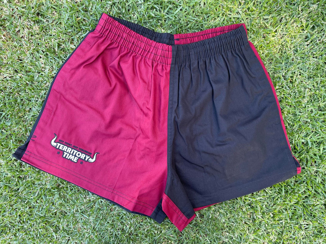 NTNT COTTON FOOTY SHORTS - Black & Maroon