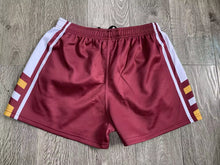 Load image into Gallery viewer, TERRITORY TIME &quot;3SUM&quot; FOOTY SHORTS - Maroon, White &amp; Yellow Combo
