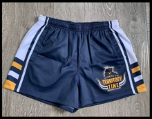 Load image into Gallery viewer, TERRITORY TIME &quot;3SUM&quot; FOOTY SHORTS - Navy, White &amp; Yellow Combo
