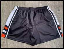 Load image into Gallery viewer, TERRITORY TIME &quot;3SOME&quot; FOOTY SHORTS - BLACK, WHITE &amp; RED COMBO
