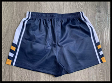 Load image into Gallery viewer, TERRITORY TIME &quot;3SUM&quot; FOOTY SHORTS - Navy, White &amp; Yellow Combo

